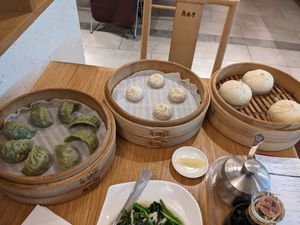 From the left, veggie dumplings, taro xiao long bao, veggie bao at KUL - DIN by Din Tai Fung (鼎泰丰)  - T2 in Sepang