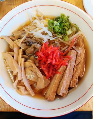 HUGE bowl of tofu, ginger, onions, mushrooms, bamboo shoots, and of course, noodles. Fragrant broth at Takkii Ramen in West Reading