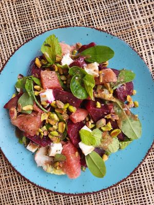 Beetroot and Pomelo Salad with Feta Cheese at Hayahay Cafe in El Nido