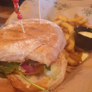 Vegan chicken burger at Rockabilly Burger Bar - Las Canteras in Gran Canaria