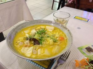 Coconut curry noodle soup at Loving Hut 愛家 - QingZhong St in Tainan