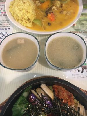 two small (mushroom) soups as side dishes  at Loving Hut 愛家 - QingZhong St in Tainan