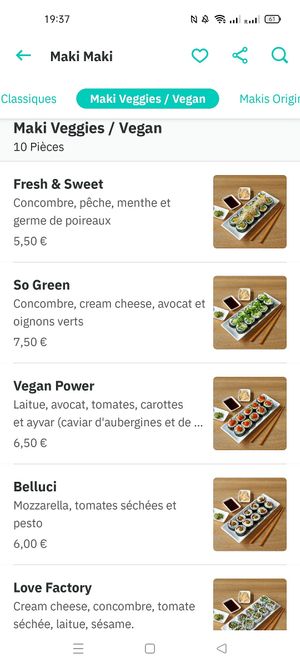 All the sushi vegan options at Maki Maki in Brussels