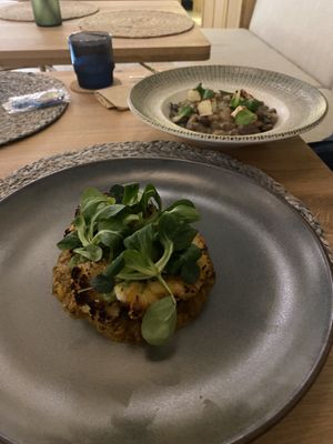 Cauliflower steak with lentils and baked beans with tofu  at Vita Rama in Sofia