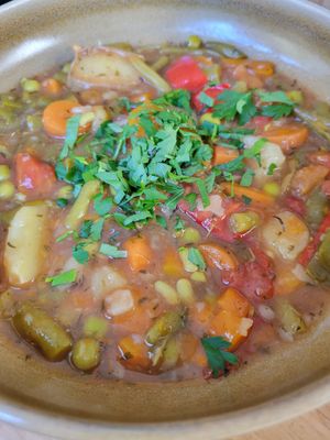 Part of the daily meal. Vegetable stew at Vita Rama in Sofia