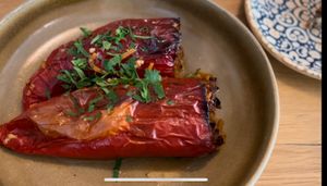 Roasted bell peppers filled with millet  at Vita Rama in Sofia