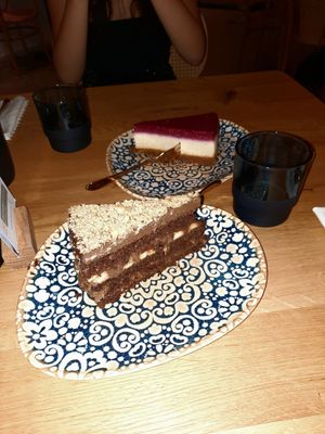 Vegan Chocolate mousse and Rasberry mousse cake at Vita Rama in Sofia