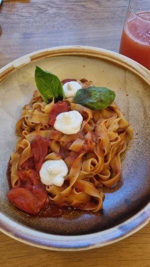 Tomato sauce pasta with vegan ricotta at Vita Rama in Sofia