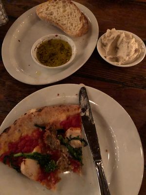 Snawzeech pizza and cashew ricotta with bread at Porta in Asbury Park