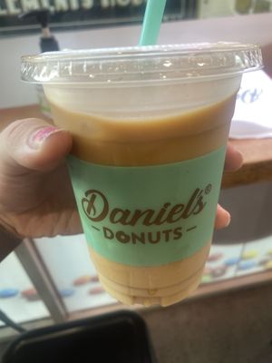 Iced oat latte with hazelnut  at Daniel's Donuts - Flinders in Melbourne