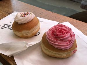 Bubblegum and dairy bread sprinkle donuts   at Daniel's Donuts - Flinders in Melbourne