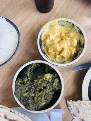 Korma with tofu and potatoes, saag with cauliflower and eggplant  at Great Taste Indian and More in Highlands Ranch