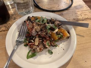 Deep dish pizza with soy cheese  at Pizz'A Chicago in Santa Clara