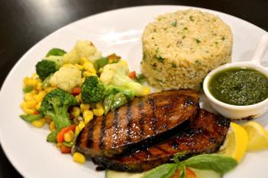 Grilled (veggie) salmon with coriander pesto at The Vegetarian Kitchen in Quezon City
