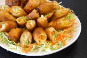 Fried lumpia with peanut sauce at The Vegetarian Kitchen in Quezon City