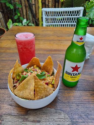 Vegan Quinoa Salad with Radler and fresh Watermelon Juice at My House in 
