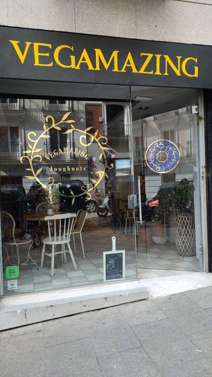Such a cute place with seating inside at VegAmazing Doughnuts - Tirso de Molina in Madrid