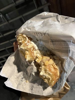 Almond doughnut 🍩 filled with cream  at VegAmazing Doughnuts - Tirso de Molina in Madrid