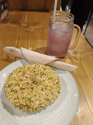 White chocolate topped with pistachios and almonds and a lavender lemonade at VegAmazing Doughnuts - Tirso de Molina in Madrid
