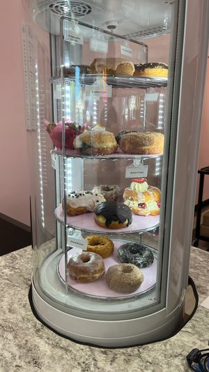 Rotating display cabinet at Lovebirds Donuts in Portsmouth