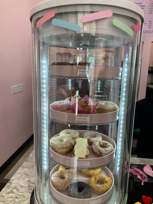 Donut case at Lovebirds Donuts in Portsmouth