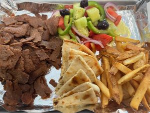 Vegan Gyro Platter (they gave me hummus since the tzatziki isn't Vegan)  at Firestix Greek Grill in Haskell