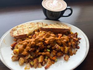 Veggie hash & peppermint mocha  at Feed Cafe in Bozeman
