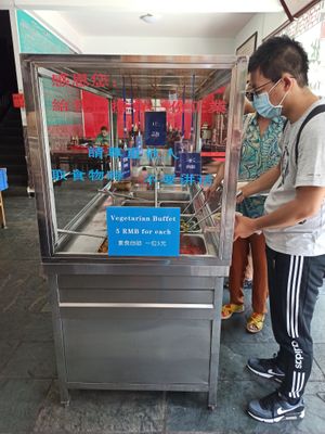 line up for buffet at Yi Ran Tang Vegetarian Buffet in Dali