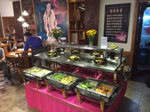 The buffet at Lovely Lotus Delicious Vegetarian in Dali