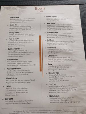 Menu at Greentable in Hamburg