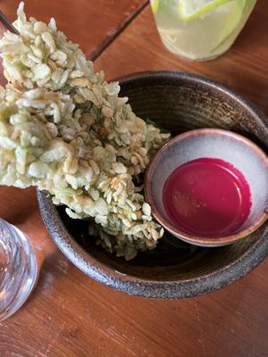 Fried Silken Tofu with Raspberry Saucee  at Greentable in Hamburg