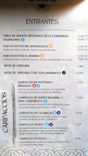 Carta, entrantes at Restaurante Pizzeria El Refugio in Montanejos