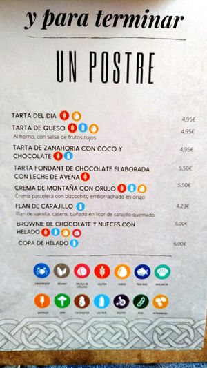 Carta, postres at Restaurante Pizzeria El Refugio in Montanejos