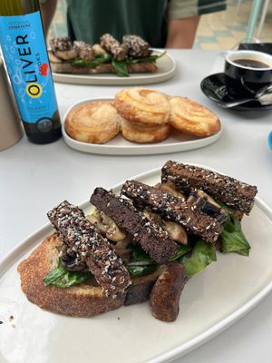 Tofu and mushrooms on sourdough  at Paloma Bakery House in Mendoza