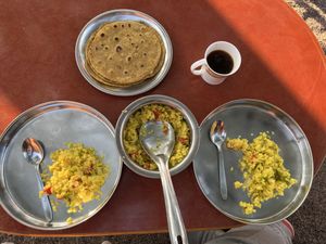 Poha and paratha for breakfast   at Chhotaram Prajapat's Homestay in Jodhpur