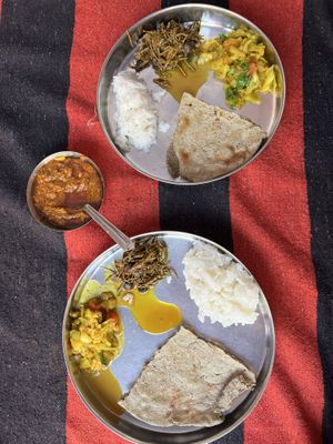 Lunch (they keep adding more of things to your plate)  at Chhotaram Prajapat's Homestay in Jodhpur