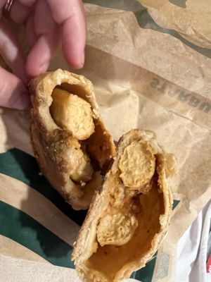 Inside sausage roll   at Starbucks in Jaipur