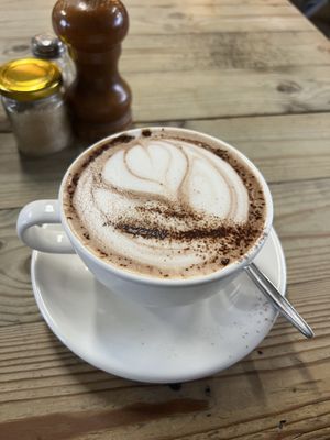 Hot choc with oat milk  at Unknown Chapter Coffee Roasters in Christchurch