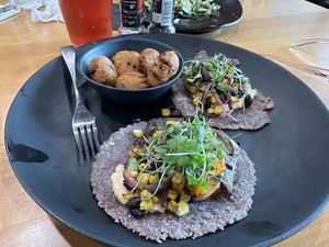 The vegan tocos with corn bread. Yummy    at Nātv in Broken Arrow
