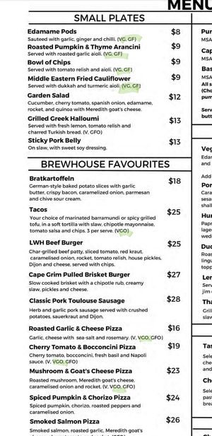 New menu May 2023 at Lost Watering Hole Lancefield Brewery in Lancefield