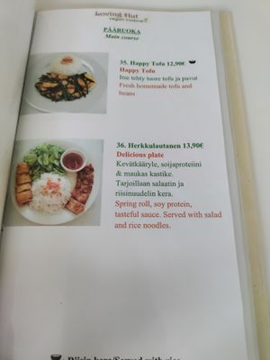 Menu at Loving Hut in Helsinki