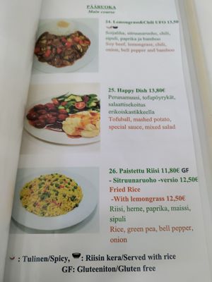 Menu at Loving Hut in Helsinki