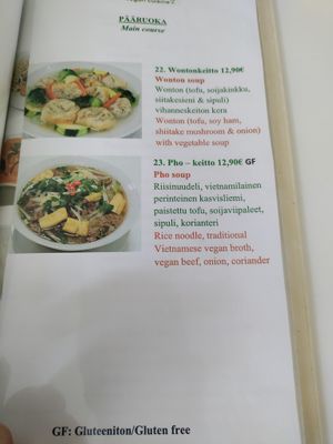 Menu at Loving Hut in Helsinki