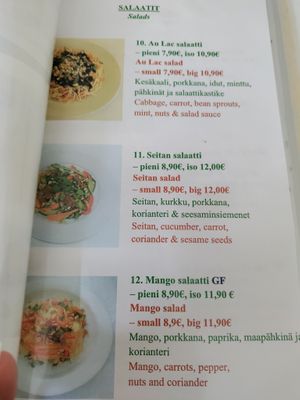 Menu at Loving Hut in Helsinki