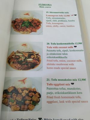 Menu at Loving Hut in Helsinki