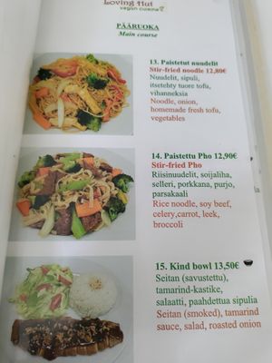 Menu at Loving Hut in Helsinki