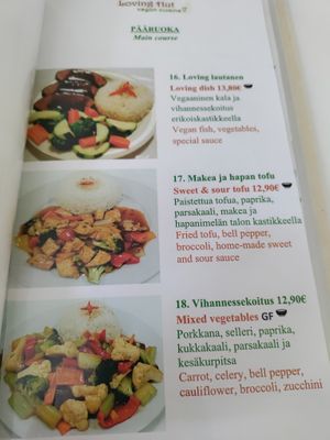 Menu at Loving Hut in Helsinki