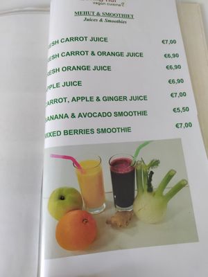 Menu at Loving Hut in Helsinki