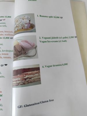 Menu at Loving Hut in Helsinki