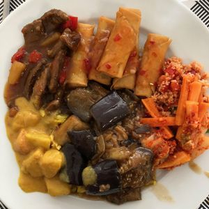 My lunch buffet plate at Loving Hut in Helsinki